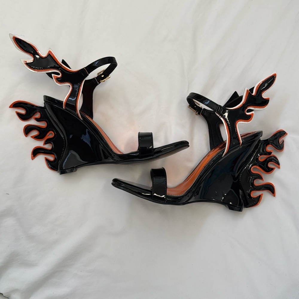 Black Flame Wedge Sandals